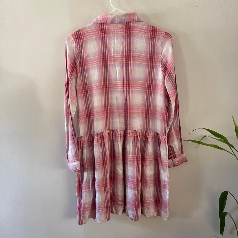 Gap Kids Button Front Shirtdress Girls XXL Pink White Plaid School Wear NWT